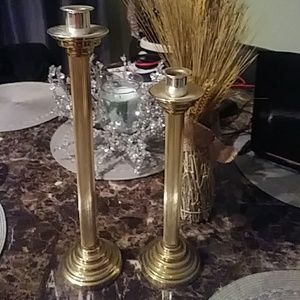 Two big vintage gold candle holder set
